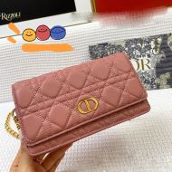 Dior Caro Belt Pouch with Chain Cannage Calfskin Pink