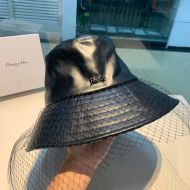 J'Adior Bucket Hat Teddy Oblique Motif Leather With Veil Black