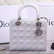Medium Lady Dior Bag Patent Cannage Calfskin White/Silver