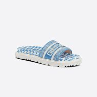 Christian Dior Dway Slides Women Micro Houndstooth Motif Cotton Blue