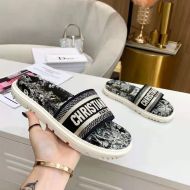 Christian Dior Dway Slides Women Toile De Jouy Motif Cotton Black