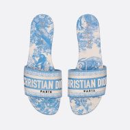 Christian Dior Dway Slides Women Toile De Jouy Motif Canvas Sky Blue