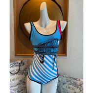 Christian Dior Swimsuit Women D-Jungle Pop Motif Lycra Blue/Red