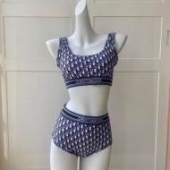 Christian Dior Bandeau Bikini Women Oblique Motif Lycra Blue