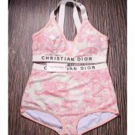 Christian Dior High Waisted Crisscross Bikini Women Toile De Jouy Motif Lycra Pink