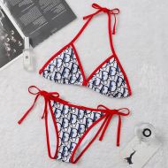 Dior Bikini Women Oblique Motif Lycra White/Red