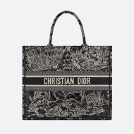 Dior Book Tote Around the World Motif Canvas Black