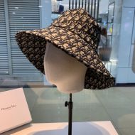 Dior Bucket Hat Oblique Motif Cotton Navy Blue