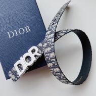 Dior Italic Buckle Reversible Belt Oblique Motif Canvas Blue