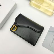 Dior Saddle Flap Card Holder Goatskin Black