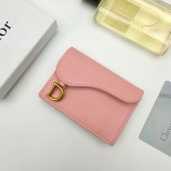 Dior Saddle Flap Card Holder Goatskin Pink