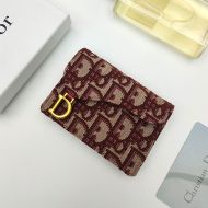 Dior Saddle Flap Card Holder Oblique Motif Canvas Burgundy