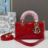 Small Lady D-Joy Bag Patent Cannage Calfskin Red