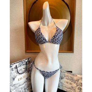 Christian Dior Bikini Women Oblique Motif Lycra Blue