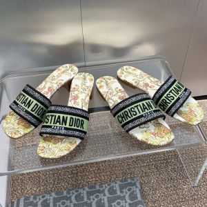 Christian Dior Dway Slides Women Toile de Jouy Mexico Motif Canvas White/Green