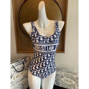 Christian Dior Swimsuit Women Oblique Motif Lycra Blue