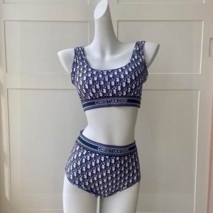 Christian Dior Bandeau Bikini Women Oblique Motif Lycra Blue