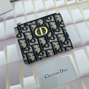 Dior Caro Dahlia Card Holder Oblique Motif Canvas Calfskin Blue