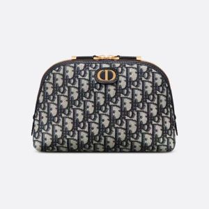 Dior Cosmetic Pouch Oblique Motif Canvas With CD Icon Signature Black