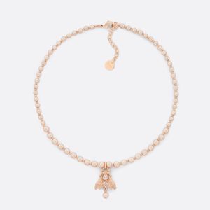 Dior D-Bee Necklace Metal with Pearls and Crystals Pink