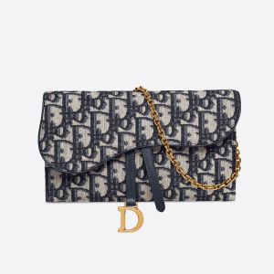 Dior Saddle Wallet Oblique Motif Canvas Blue