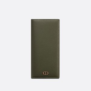 Large Dior Vertical Wallet Grained Calfskin with CD Icon Signature Olive