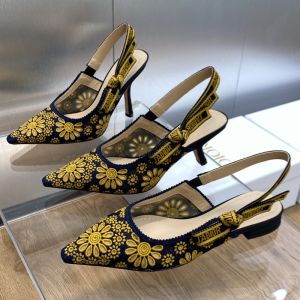 J'Adior Slingback Pumps Women Saint-Gall Floral Motif Mesh Blue/Gold