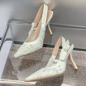 J'Adior Slingback Pumps Women D-Lace Butterfly Motif Transparent Mesh White