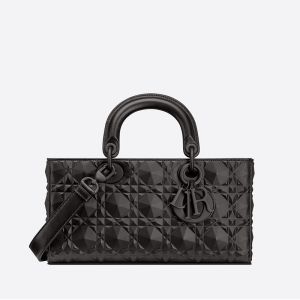 Medium Lady D-Joy Bag Ultramatte Cannage Calfskin with Diamond Motif Black