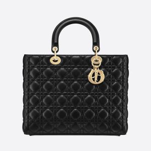 Large Lady Dior Bag Cannage Lambskin Black/Gold