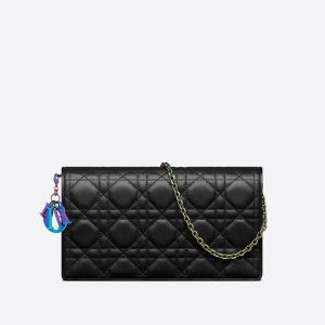 Lady Dior Pouch Emblematic Cannage Lambskin Black